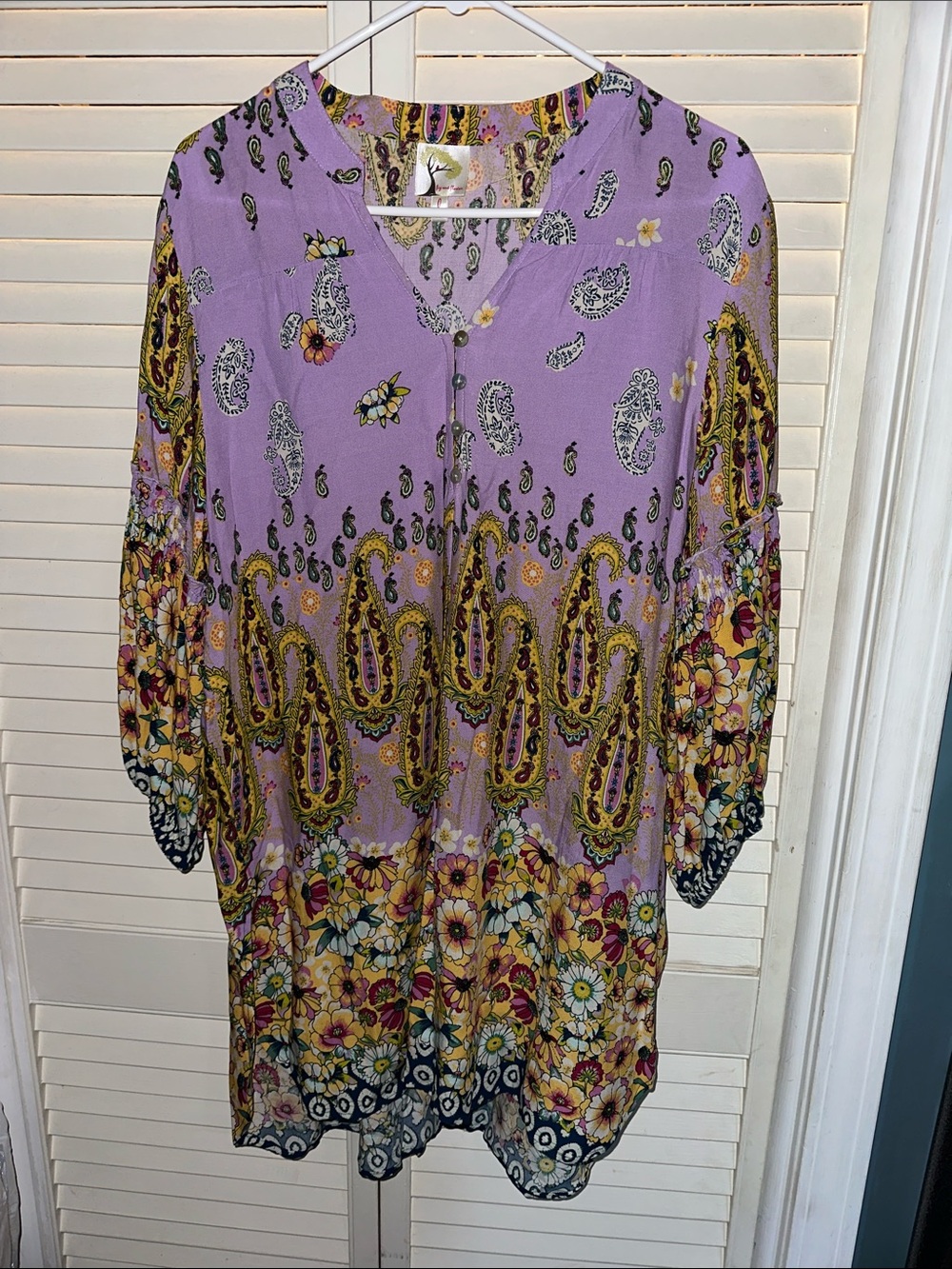 fig and flower Lavender Paisley & Floral Button-Front Tunic Top
